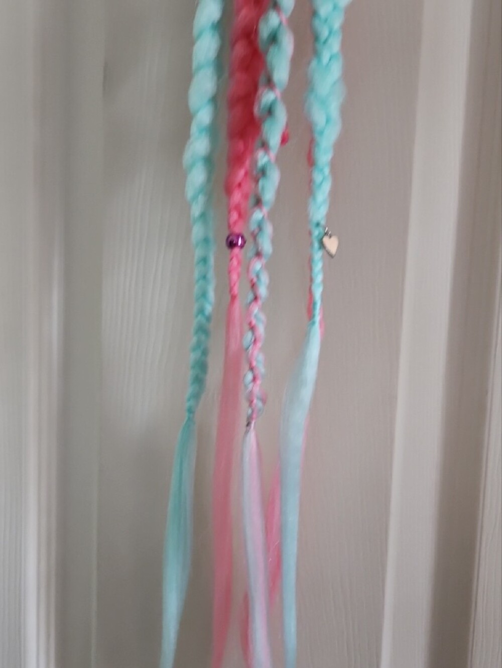 Hand Crafted Pink & Aqua Braided Clip-On Hair Tresses - Picture 5 of 5